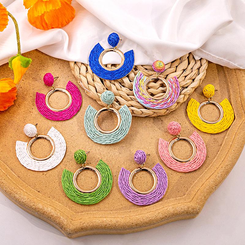 Exaggerated Oval Leather Dangle Earrings: Colorful, Hollow, Holiday Style