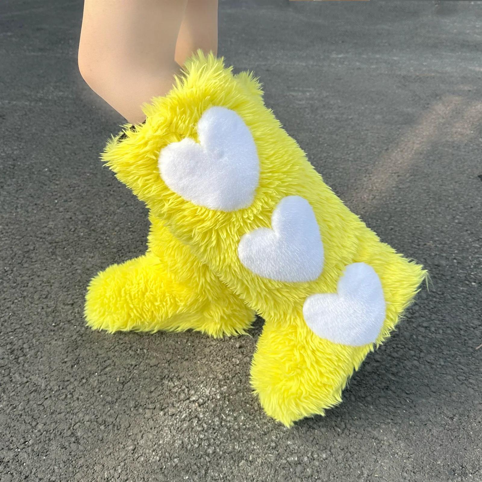 

Зимние женские пушистые сапоги из искусственного меха лисы, женские плюшевые теплые зимние сапоги, обувь для девочек, меховые сапоги, модная зимняя обувь 44 жёлтый