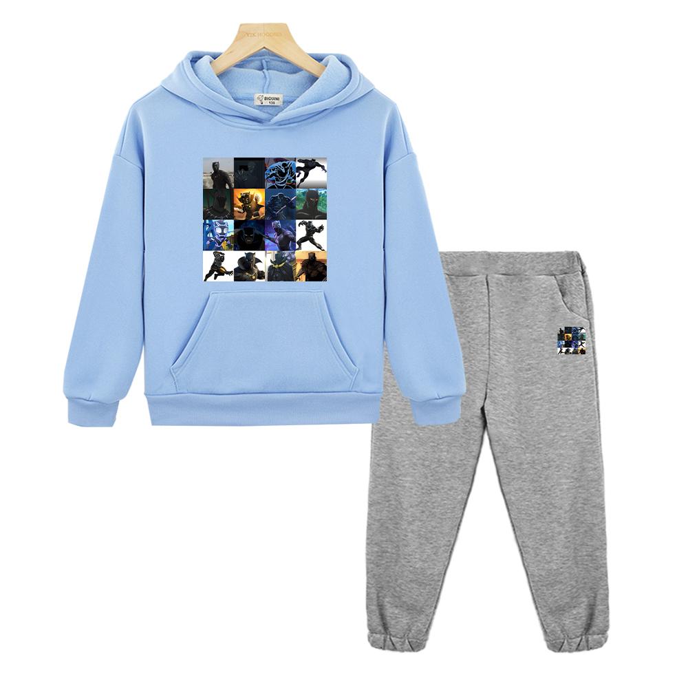 Jungen Mädchen Kapuzen-Sportsets Black Panther Herbst Hoodie Fleece Sweatshirt Kawaii Jacke 2-teilig Pullover+Hose Kinder Boutique Kleidung