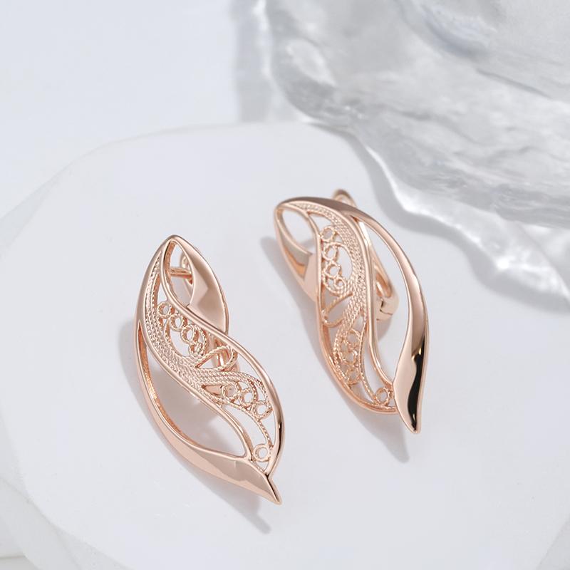 New Trend Glossy Dangle Earring For Women  Rose Gold Color Unusual Hollow Ethnic Bride Drop Earrings Daily Fine Jewelry