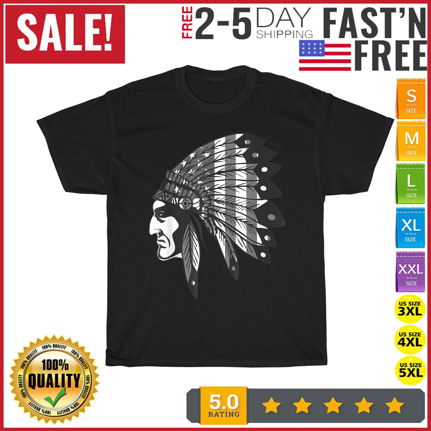 Native American Indian Chief American USA Flag Vintage T Shirt Mens Womens Tees Top Men Women Fashion 3XL