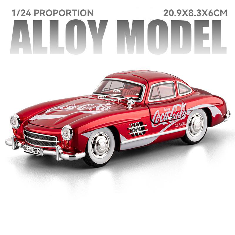 1:24 Scale 300SL 500K Vintage Car Toy Model Alloy Body Doors Opened Music Light Pull Back Vehicles Models Kids Hobby Gifts