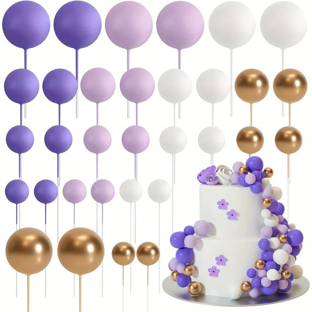 20Pcs Happy Birthday Cake Gold And Silver Foam Ball Wedding Party Birthday Cake Anniversary Party Decor DIY Christmas Decoration