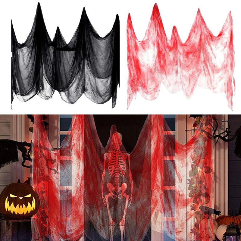 Creepy Cloth for Halloween Decoration Scary Party Scene Prop Horror House Window Table Door Net Black and White Yarn Gauze