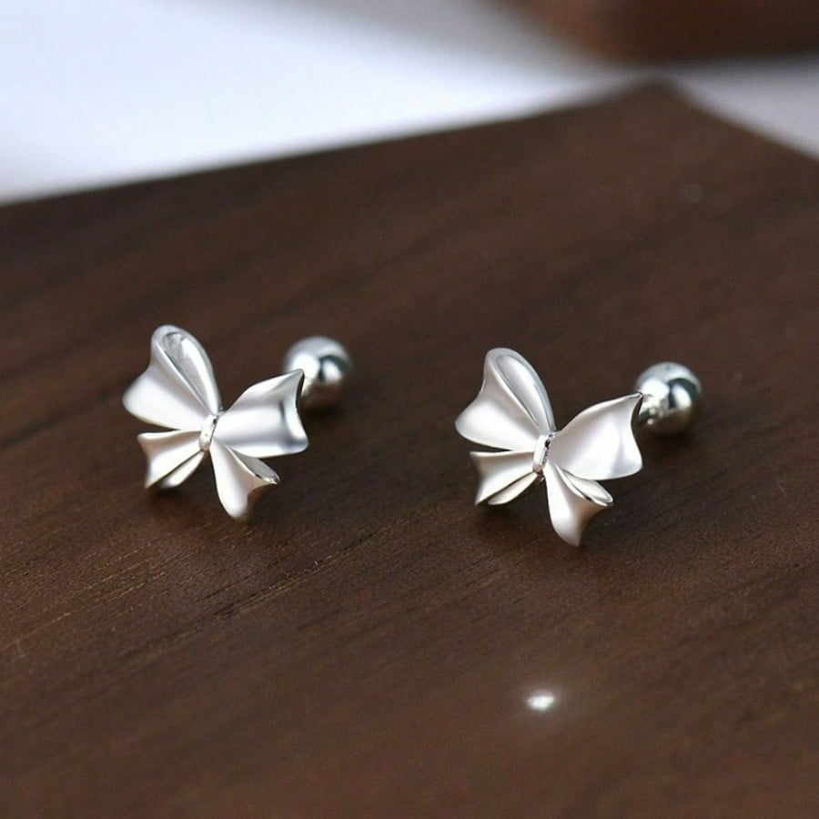 Earrings Women's Small Fresh Temperament Bow Bone Nails Niche Design Screw Earrings
