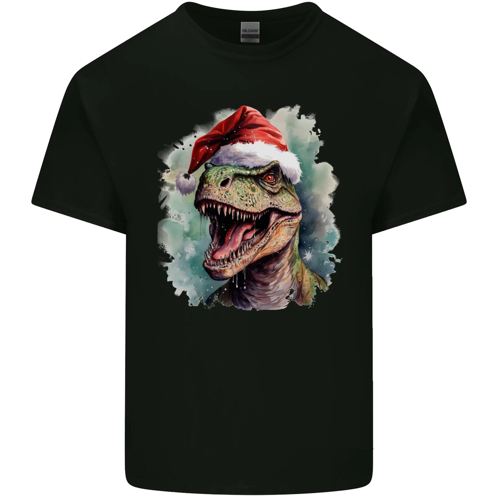Christmas T-Rex Dinosaur Xmas Hat Kids T-Shirt Childrens S
