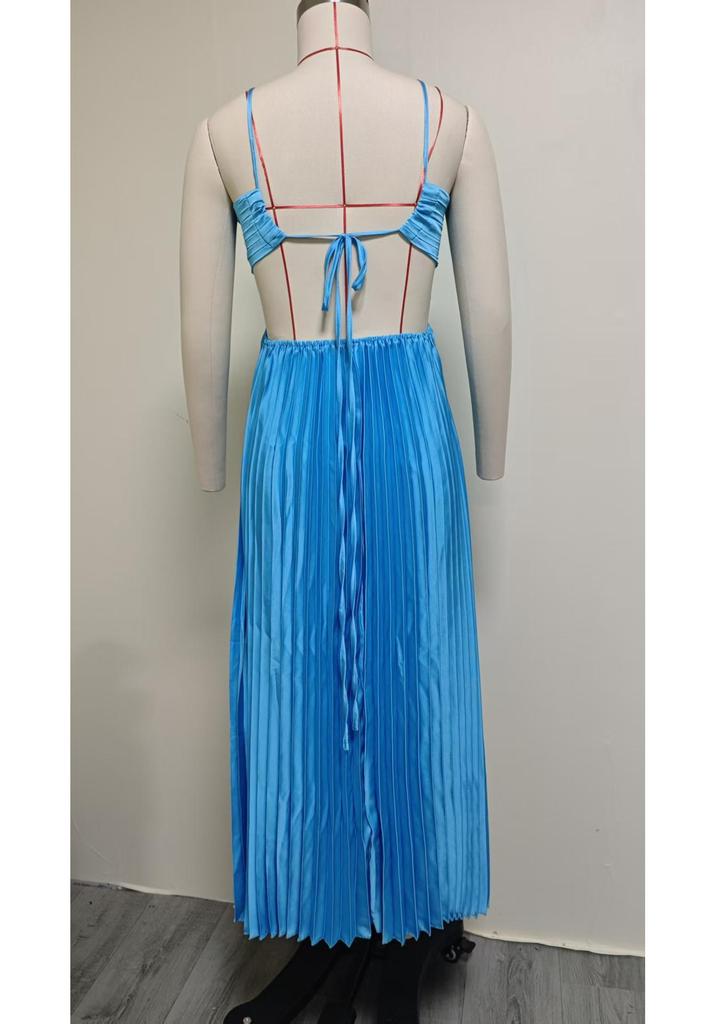 Europäisches/Amerikanisches Trägerloses Plissee-Neckholder-Kleid - Damen Sommer Einfarbig Ärmellos Strand Resort Kleidung