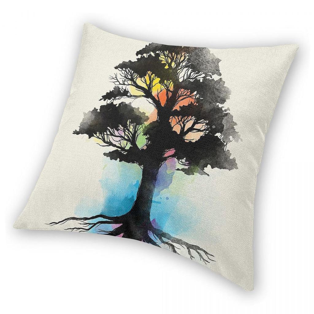Natural Source Tree Square Pillowcase Polyester Linen Velvet Creative Zip Decorative Pillow Case Home Cushion Cover 45X45