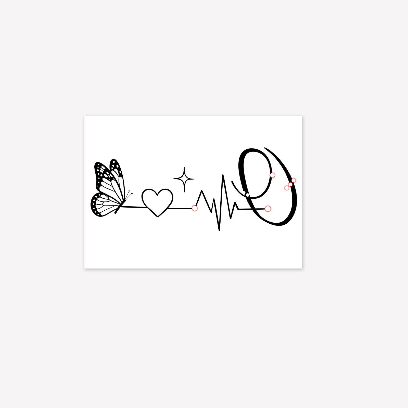 

Clavicle Electrocardiogram Butterfly Tattoo Sticker Female Waterproof Lasting Simulation Heartbeat Letter Love Tattoo Sticker Ins 7*9CM