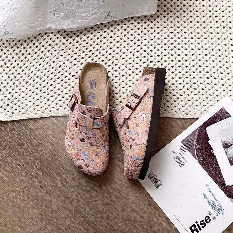 

Graffiti style thick-bottomed bag head half slippers women s summer wear new retro height-increasing one-pedal Boken sandals 40