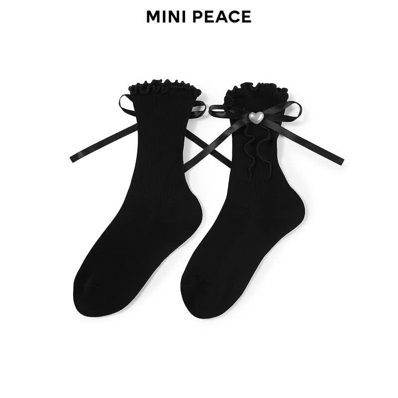 MINIPEACE Girls' Pearl Bow Mid-Calf Socks