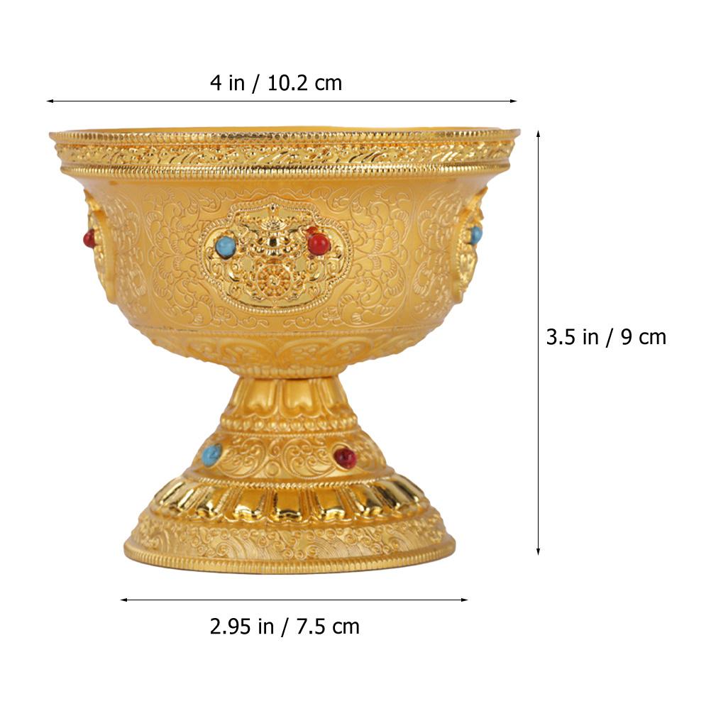 Copper Water Offering Bowl Rust-Resistant Polished Golden Buddhist Worship Bowl for Home Temple Office Yoga Meditation