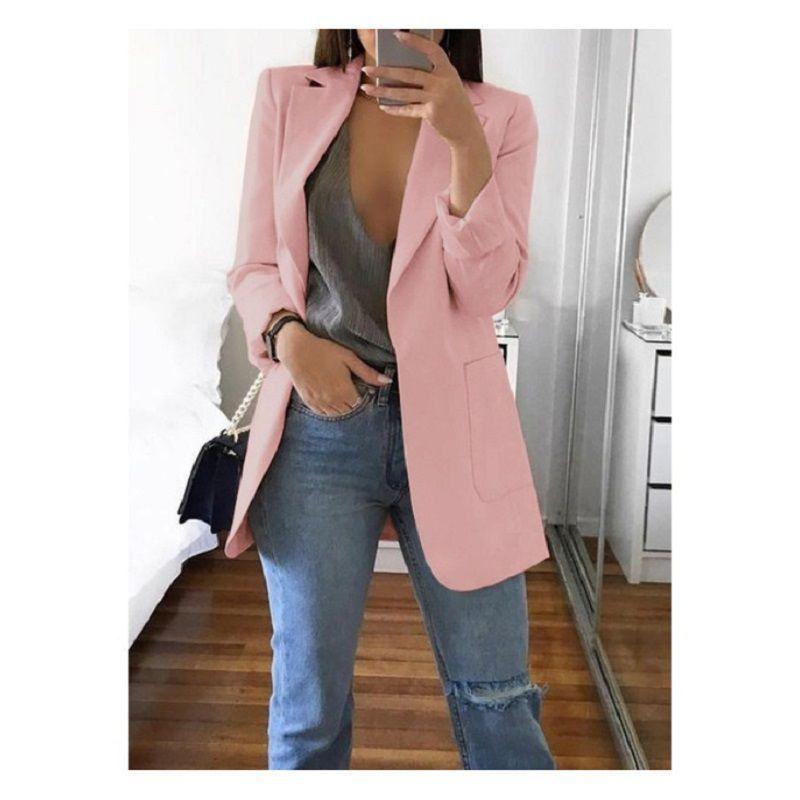 Lapel Women Loose Turndowncollar Long Sleeve Casual Blazer Women Outwear