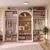 Wardrobe Set, Pet Cabinet, 270 x 50 x 200 cm, with Clothes Rail, Cat Climbing Wall and Cushion, for Bedroom, Living Room and Hallway, White+Wood Look