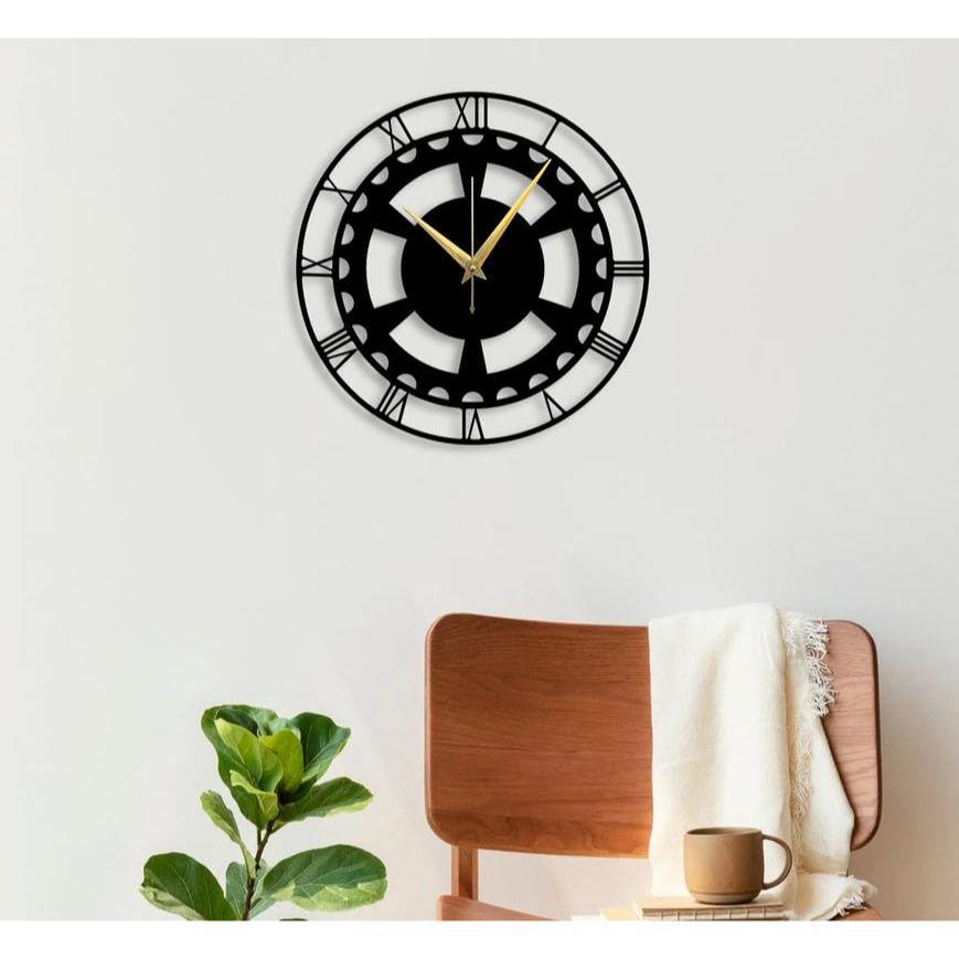 Stylish Metal Wall Clock - Large Size & Home Decor for Living Room, Bedroom, Office - Black