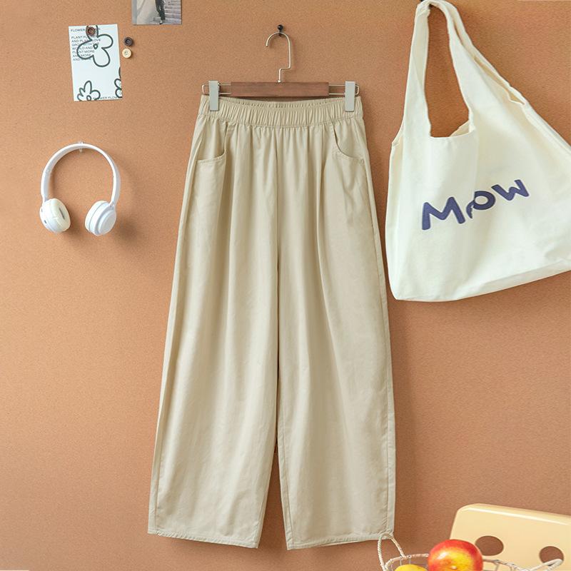 

White overalls women s pants thin new lazy style high waist versatile casual nine-point balloon pants wide-leg pants XXL абрикосовый