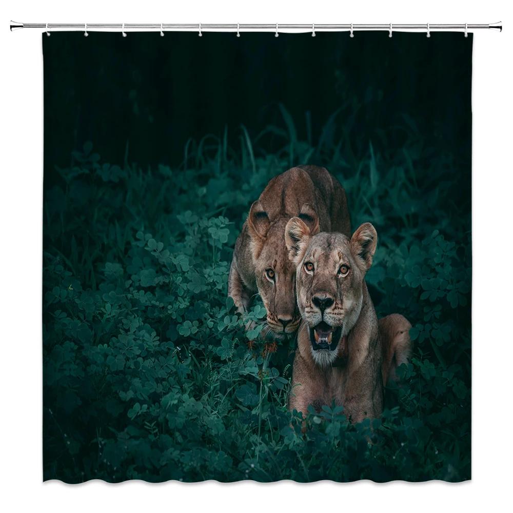 Tropical Jungle Landscape Shower Curtains Bathroom Decor Wild Animal Deer Parrot Toucan Leopard Home Bathtub Polyester Curtain