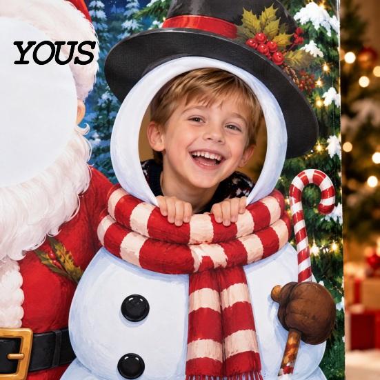 Weihnachts-Foto-Hintergrundbanner mit Gesichtsausschnitt-Dekorationen, Weihnachtsmann-Schneemann Festliche Stand-Requisiten Hintergrund, Requisiten, Party-Dekorationen Claus Dekor
