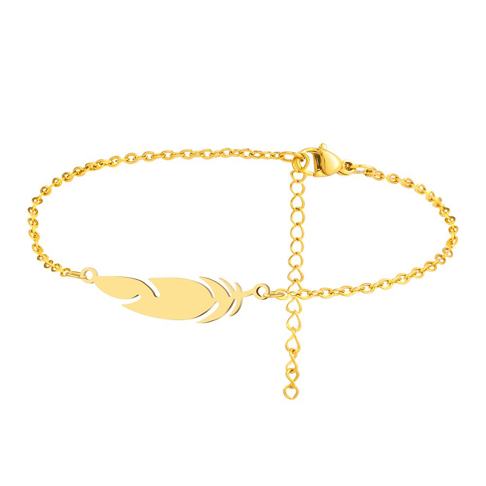 Stainless Steel Bracelets Classic Simple Feather Design Pendant Chains Fashion Charms Bracelet For Women Zircon Party Male Gift