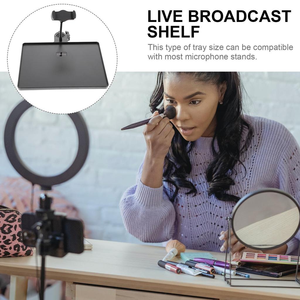 Lurrose Microphone Stand Tray with Mounting Phone Holder Sheet Music Small Item Holder Microphone Accessory Shelf Live Broadcast Stand Musical