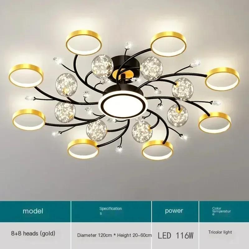 Modern Black Ceiling Chandeliers For Living Room Hall Ceiling Light Fixture Romantic Starry Gold Creative Ceiling Lamp Bedroom