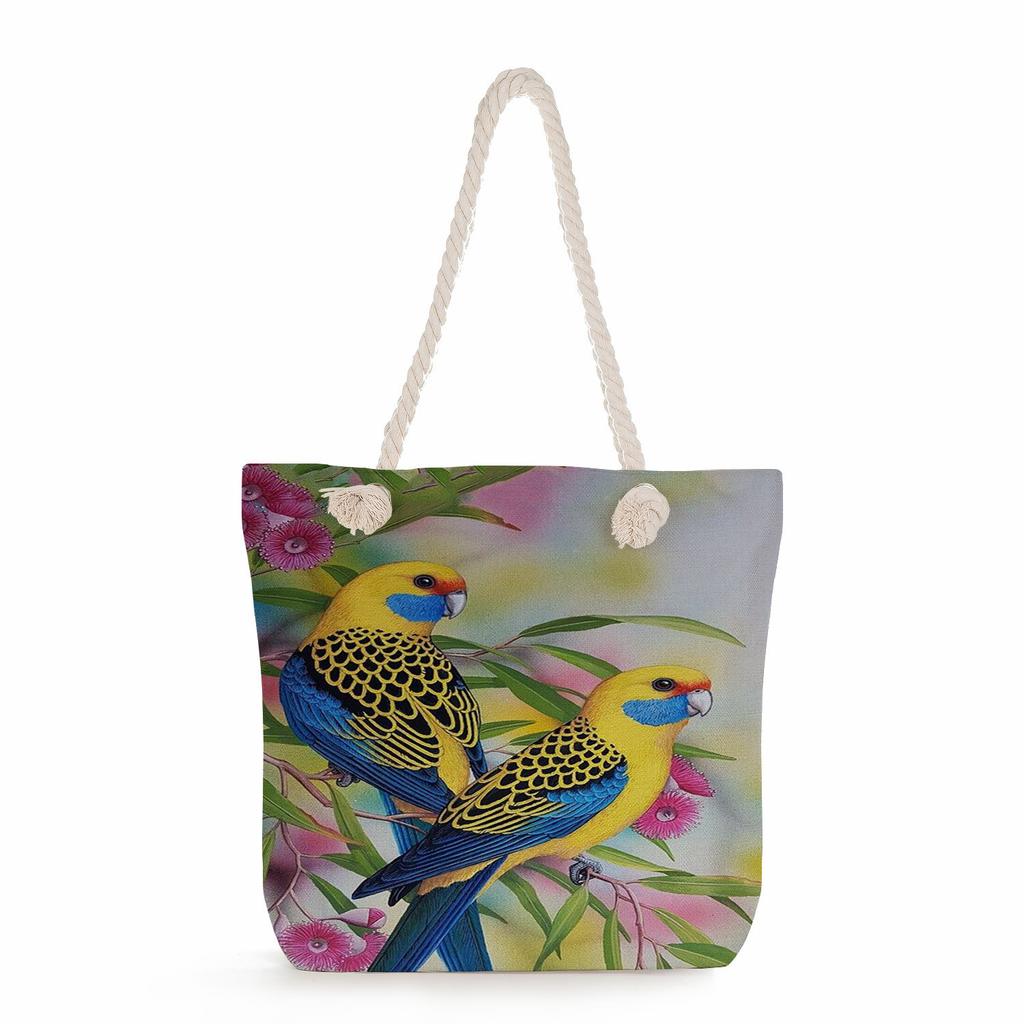 Bird print thick rope single-shoulder beach bag 7251 CLE