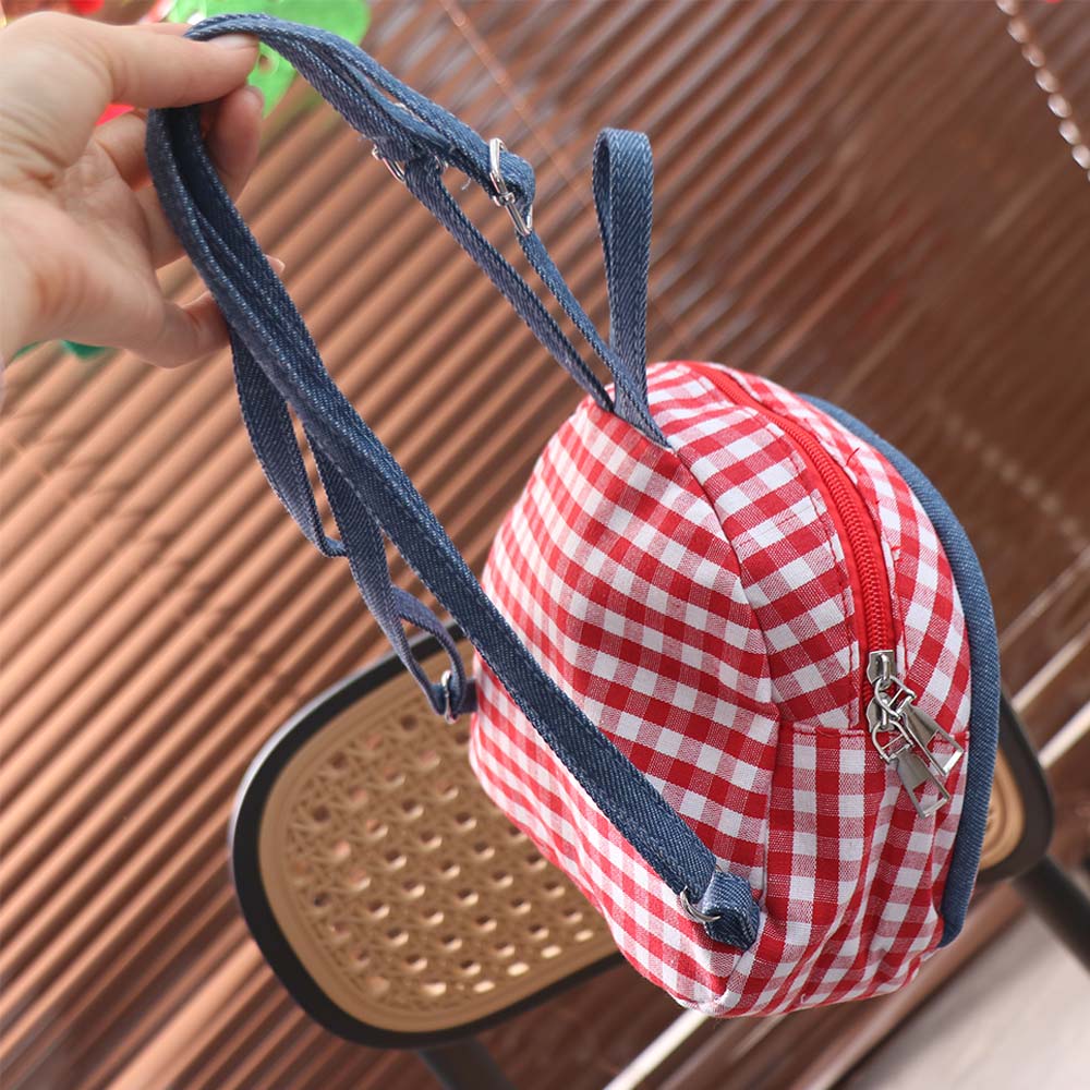 Lovely Cloth Lattice Backpack Mini Rural Style Denim Shoulders Bag Plaid Bow Knapsack Women