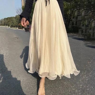 İlkbahar Kadın Şifon Etek Günlük Yüksek Bel Bol Bilekte Etek Her Şeye Uyumlu Kadın Fırfırlı A Kesim Etekler