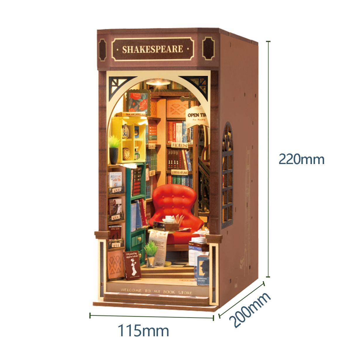 

Robotime Rolife Bookstore Book Nook Bookend Model Kit with LED Light DIY Miniature House Kit for Bookshelf Decor - TGB07
