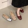Flat-bottomed French red bow single shoes women's shoes 2025 new spring and autumn ballet with skirt evening shoes
