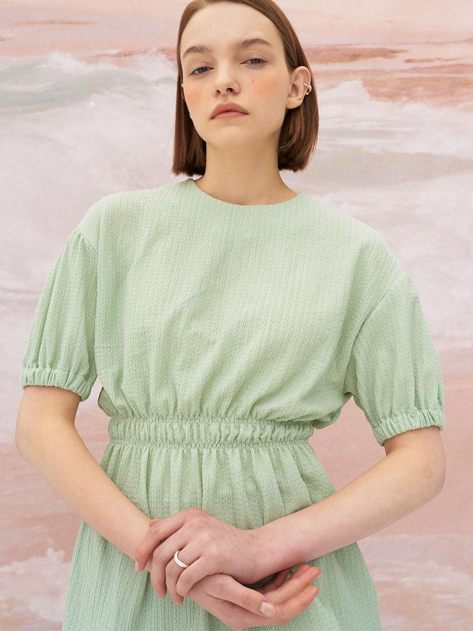 Ed Mang 5S Puff Sleeve Banded Blouse - Mint Free