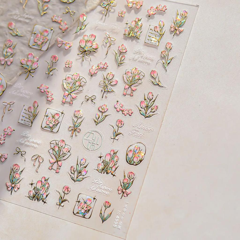 Charming Petal Flower Colorful Wildflowers Daisy Leaves 5D Relief Self Adhesive Nail Art Sticker Decoration Manicure Decal DIY