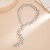 Fashion Creative Metal Wheat Ears Y-Shaped Long Necklace, Design Sense Geometric Leaf Tassel Necklace Women
