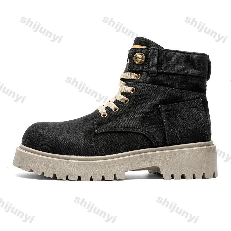 Men Boots 2025 Autumn British Cowboy Boots High Top Retro Thick Sole Lace Up Platform Comfort Anti Slip Sports Motorcycle Boots