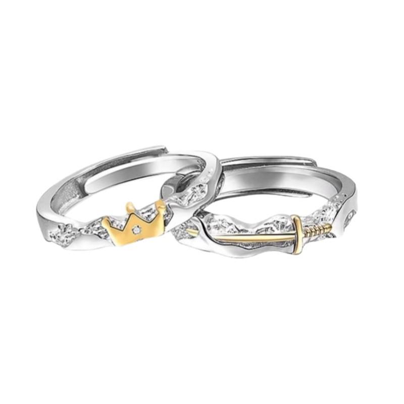 Princess and Knight S925 Sterling Silver Commemorative Couple Rings for Men and Women - Fashionable Qixi Festival Gift