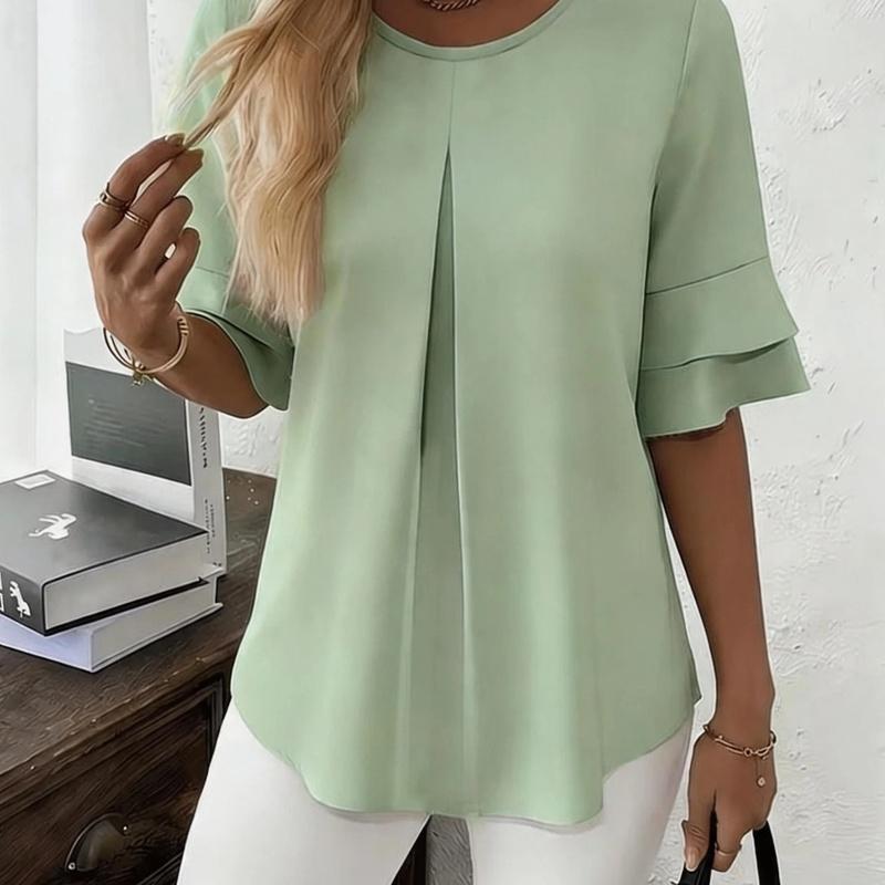 Women's Blouse Three Quarter Batwing Sleeve Crew Neck Loose Fit Casual Tunic Top
