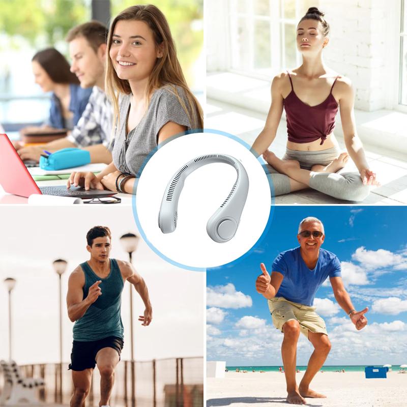 Portable Mini Usb Rechargeable Fan 3 Speed Bladeless Neck Hanging Long Time Working ultra Quiet Cooling Sports Fan