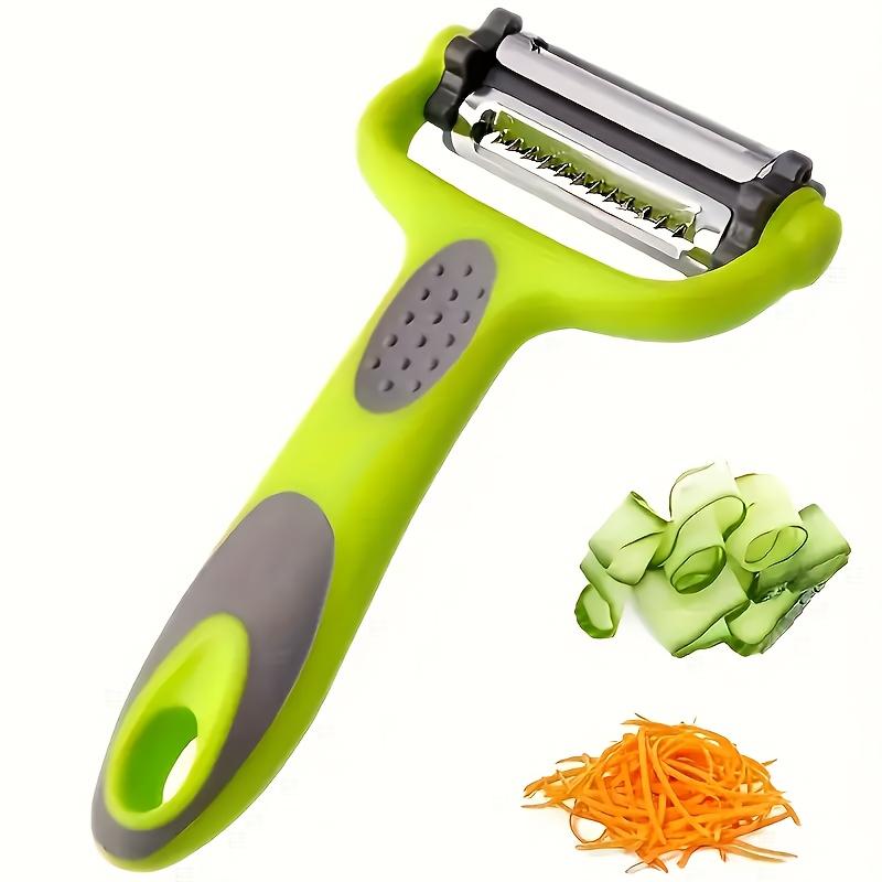 3-in-1 Stainless Steel Julienne Peeler with Ergonomic Rubber Handle - Multifunctional Vegetable & Fruit Cutter, Shredder, and Rotary Blade