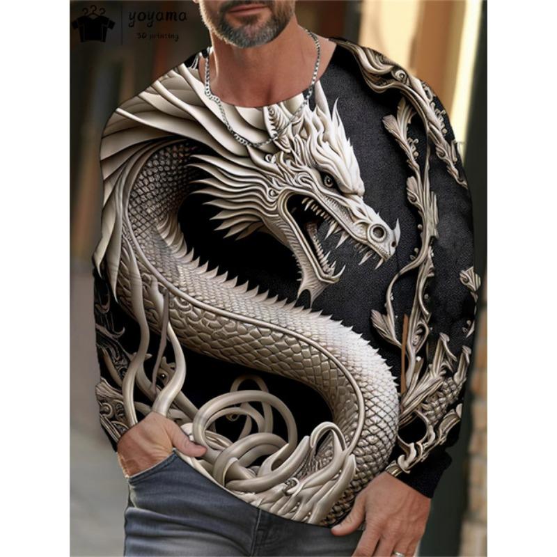 

Футболка с рисунком дракона Мужская одежда Футболка Мужская дышащая повседневная мужская футболка с длинным рукавом Модная дизайнерская футболка Топы Футболки 6XL