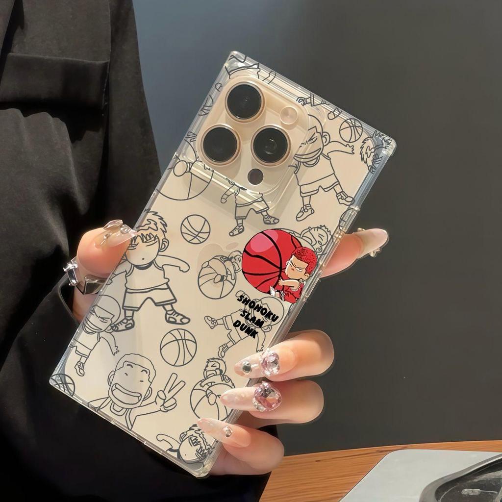 Průhledný čtvercový zadní kryt s trubicí Ochrana pro iPhone 14 Pro Max 11 13 15 Plus 12 16 ProMax Anti-Oxygen, Vzor SLAM DUNK