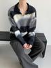 Unisex Retro Color Block Polo Collar Knit Sweater for Autumn/Winter