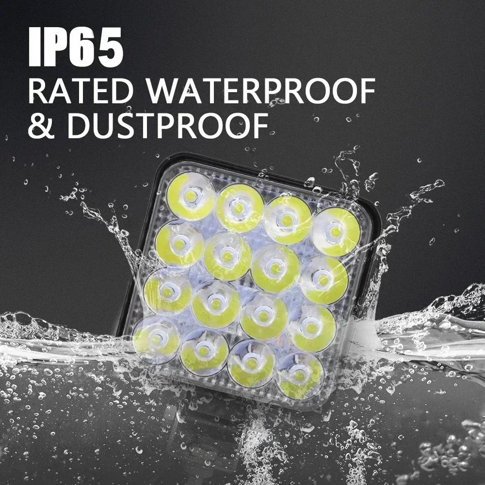 1PCS 12V Waterproof Led Work Light Bar Square Spotlight 48W Work Light Headlight For Truck Off Road Night Driving Light For SUV