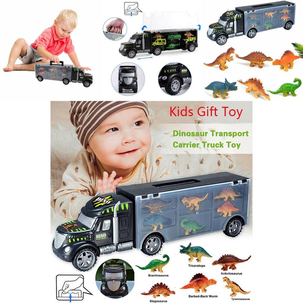 Exciting Dinosaur Truck Carry Case Transporter Dino Figures Playset For Kids Xmas Gift