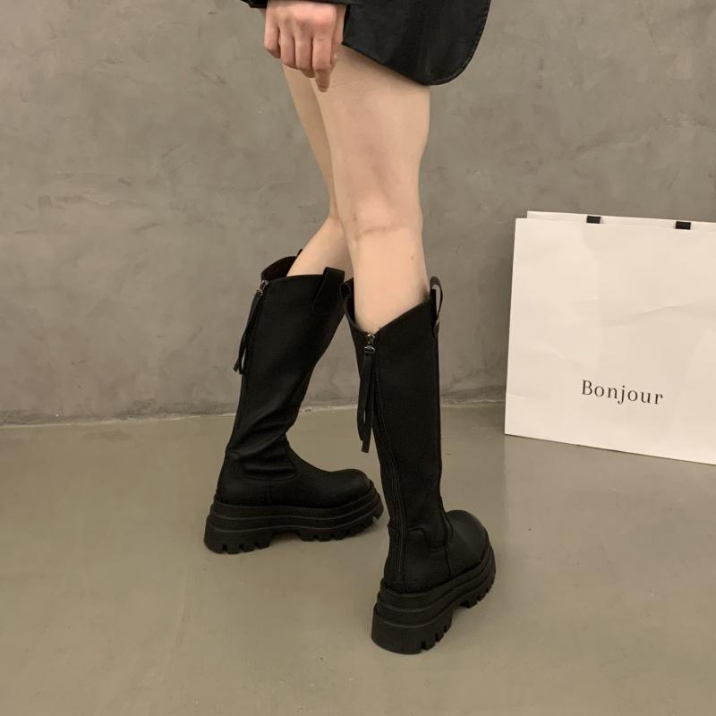 Thick Heel Thick Sole V-mouth High Heel Boots 2025 Thin But Knee Knight Boots Autumn Zipper Thin Boots