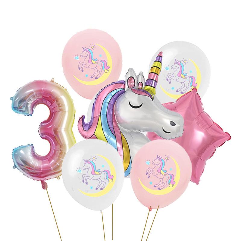 Rainbow Unicorn Birthday Party Balloon Set Girls 1 Year Unicorn Happy Birthday Decoration Supplies Baby Shower Foil Balloons