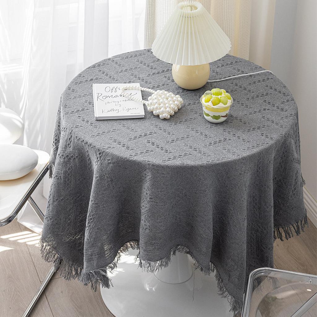 Plaid Cotton Linen Round Nordic TasselsTablecloth Wedding Hotel Banquet Cloth Table Cover Dining Room Wedding PartyDecoration