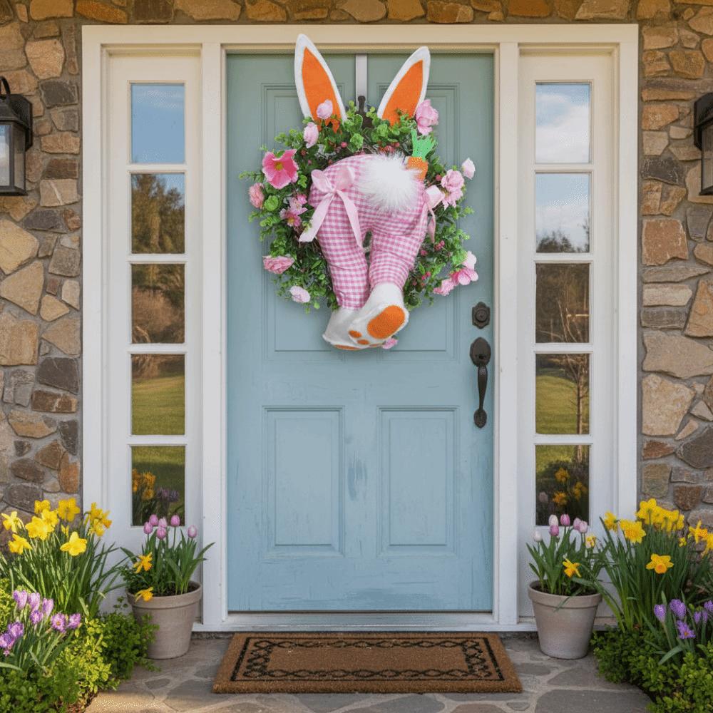 Realistic Design Easter Bunny Wreath Fresh Decoration Reusable Material Bunny Bottom Wreath Reusable Wreath Easter Decoration
