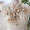 1Pcs Golden Red Beaded Beautiful Large Piece Rhinestone Embroidered Patch Wedding Dress Applique Accessories