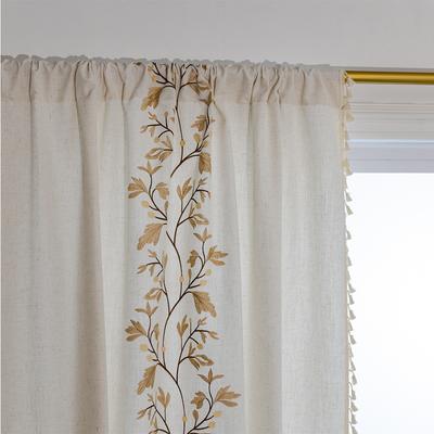 Rideaux en Coton Lin Brodés à Poches pour Fenêtre de Cuisine Chambre Salon Baie Fenêtre Rideau d'Armoire avec Pompons