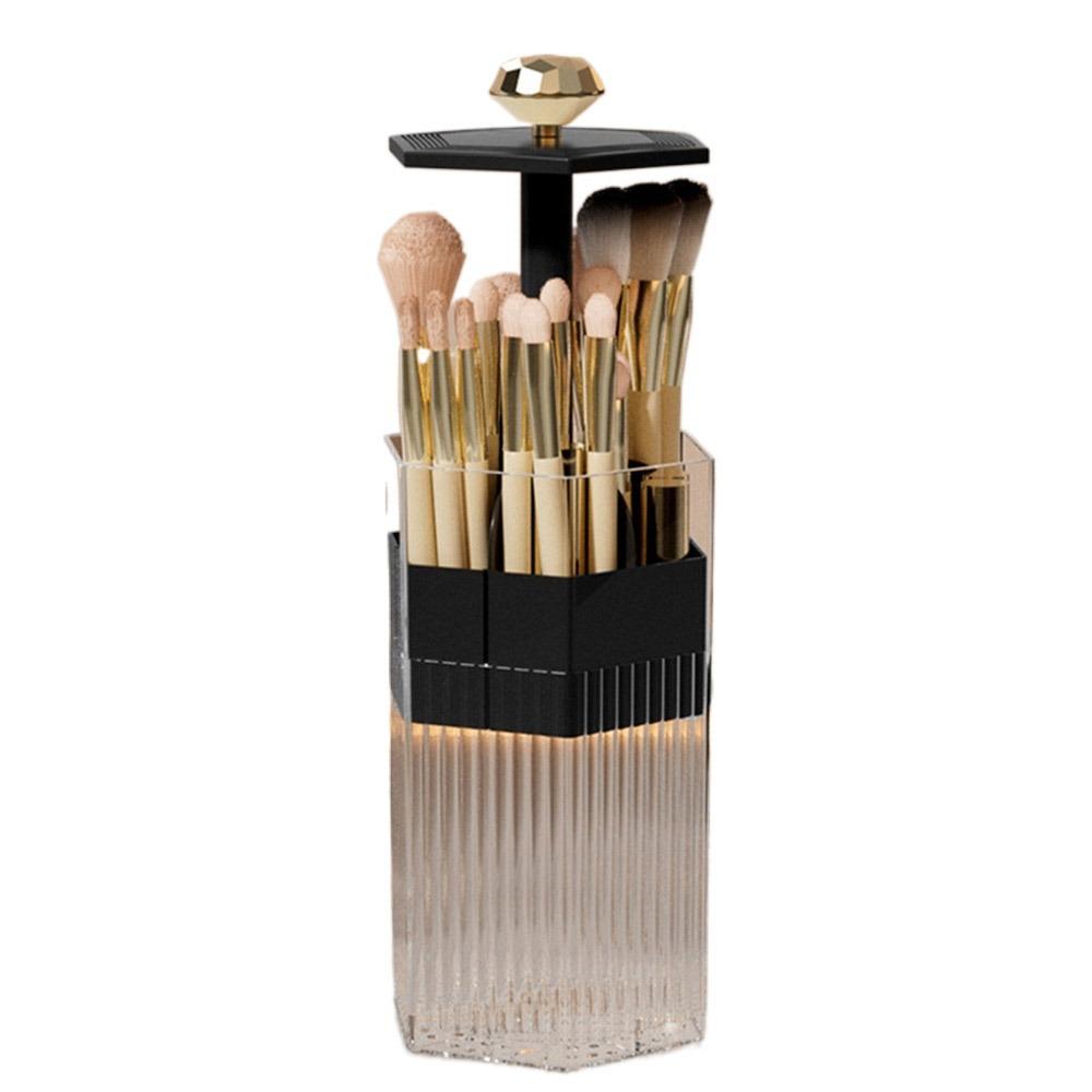 

Plastic Automatic Lifting Makeup Brush Holder Press Type Cosmetics Storage Box Bathroom чёрный